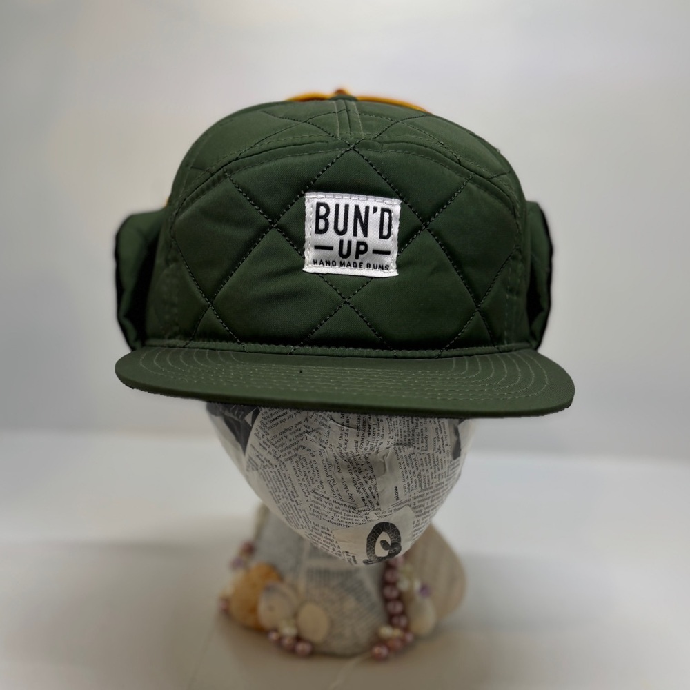 Bun’d Up Handmade Olive Green Quilted Nylon 7-Panel Cap - Picture 2 of 5